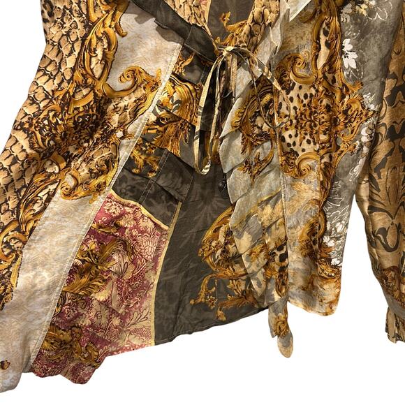 Vintage Carlisle Multi Mixed Animal Print Tie Front 100% Silk Top Womens US 6 - Picture 4 of 5